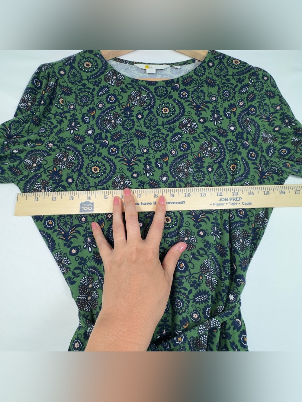 Boden Size 6 Green Paisley Floral Long Sleeve Midi Dress Self Tie Belt EcoVero - Picture 10 of 16